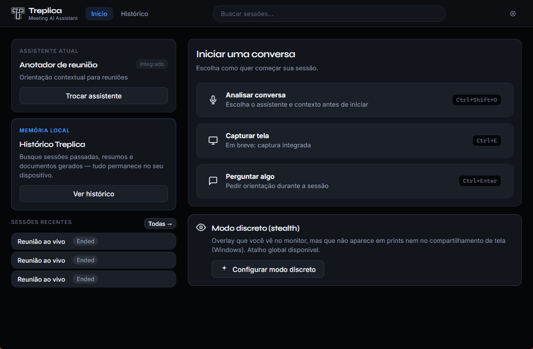 Treplica Meeting Assistant Interface Mockup